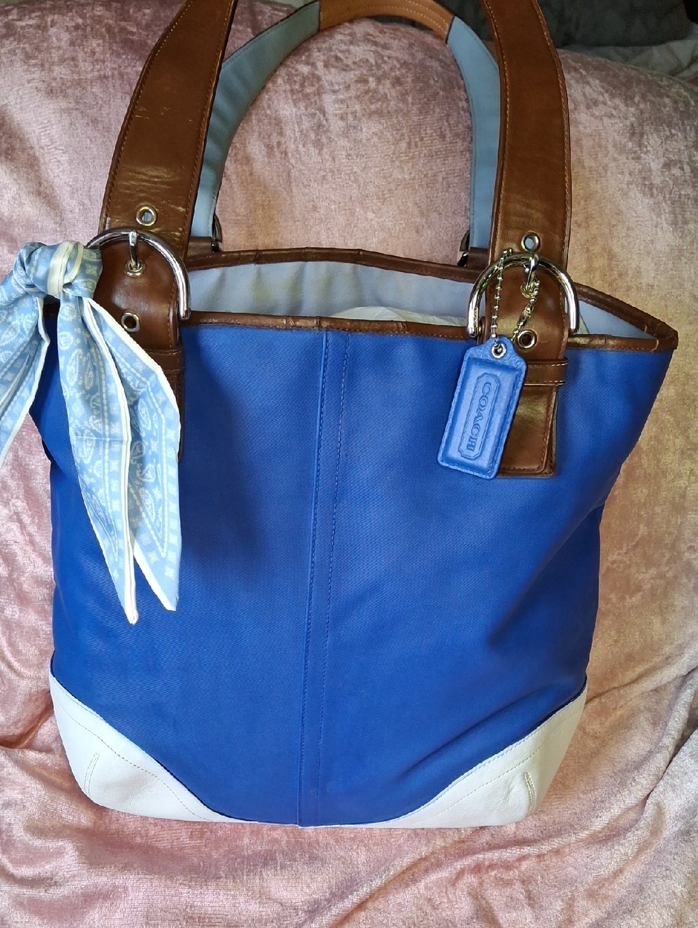 Vintage Coach *Refinished* Royal Blue Canvas Large Tote Bag